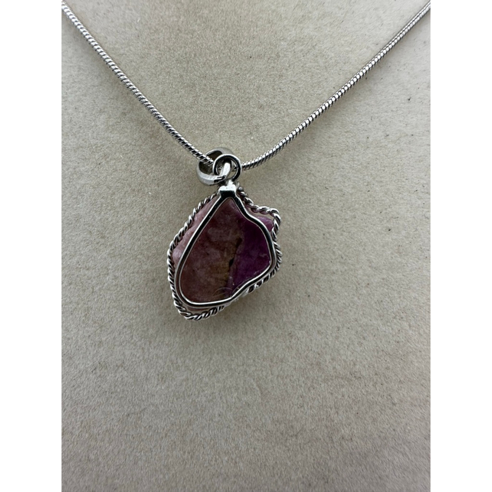 Pink Tourmaline Wrapped Pendant Necklace on Snake Chain - Picture 3 of 8